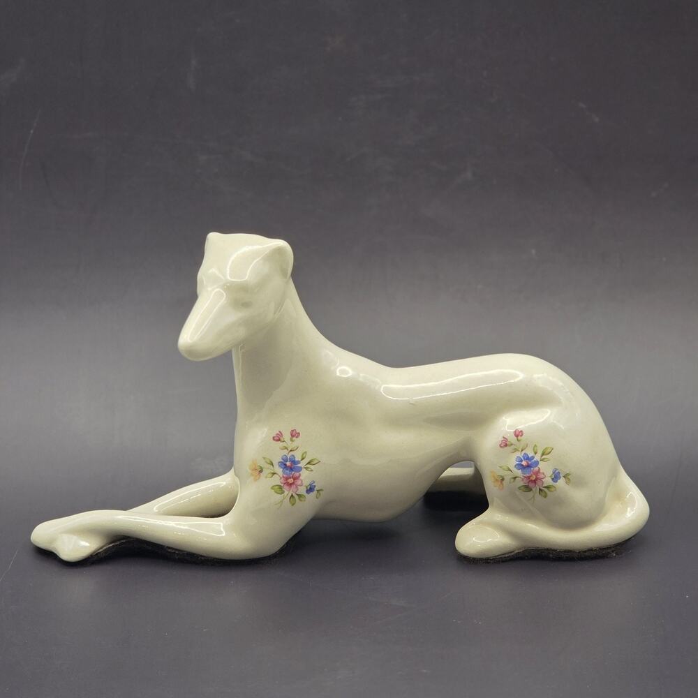 Porcelain Greyhound / Whippet Elegant mid-20th-century Vintage Floral Figurine